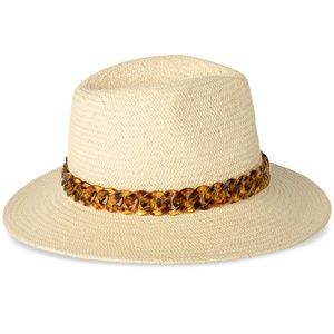 Michael Kors Women’s Straw Chain-Detail Fedora